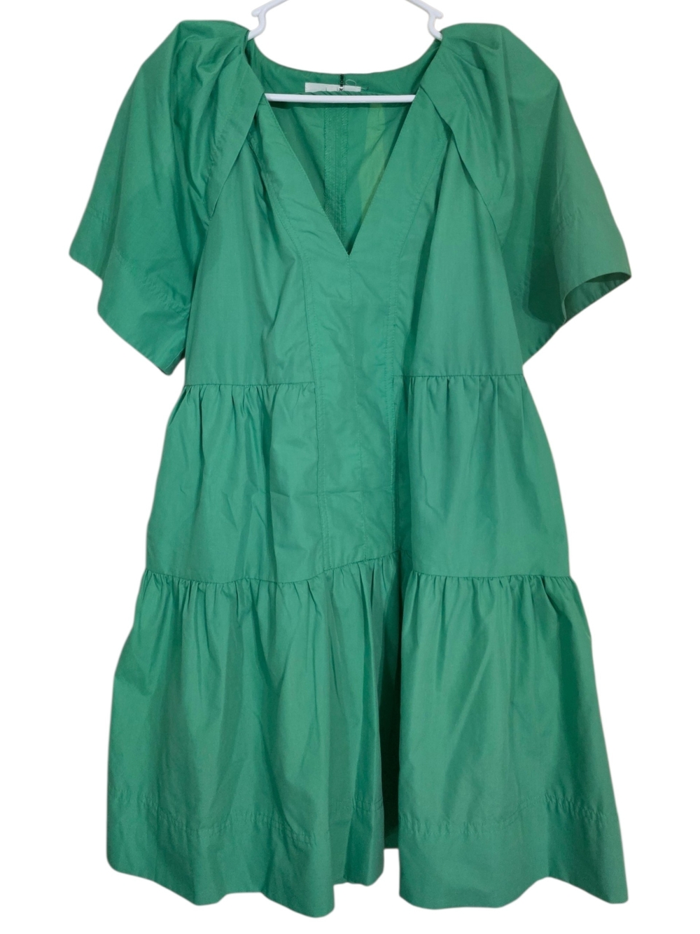 entro Green Tiered V-Neck Cotton Dress
